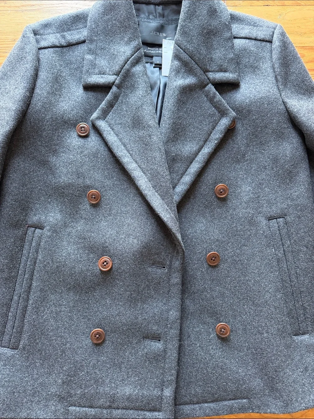J. Crew Melton Double-Breasted Wool Peacoat - Charcoal Gray size 0 NWT - Picture 2 of 10